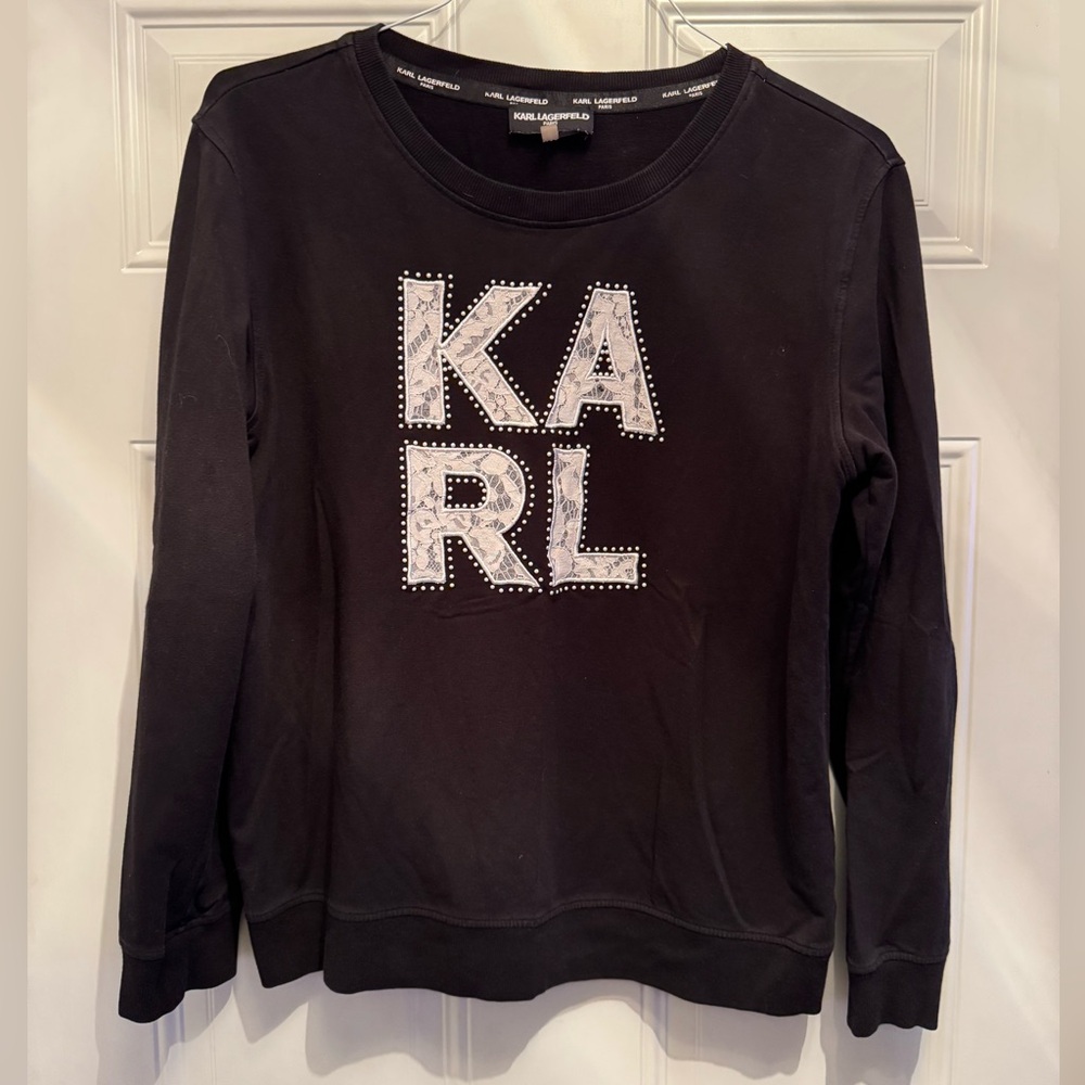 Karl Lagerfeld Black Crewneck with Studded Logo